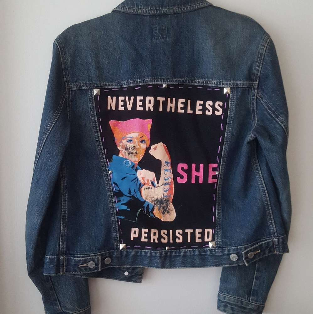 🌙Upcycled Gap Denim Jean Jacket Rosie Nevertheless - Picture 3 of 11